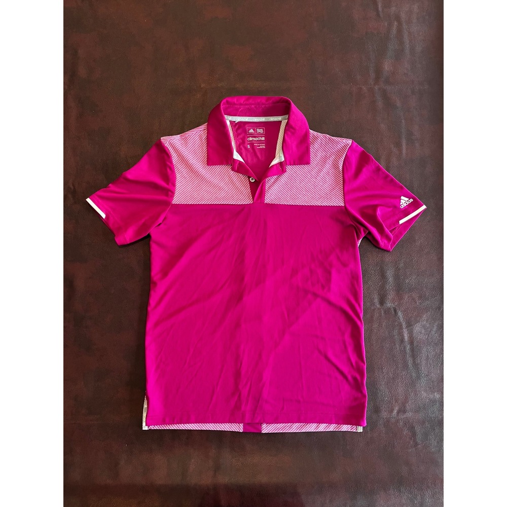Adidas Climachill Golf Polo Shirt Womens Small Pink Striped Short Sleeve Top